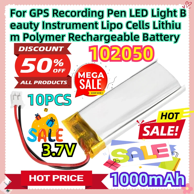 For GPS Recording Pen LED Light Beauty Instrument 102050 3.7V 1000mAh Lipo Cells Lithium Polymer Rechargeable Battery
For GPS Recording Pen LED Light Beauty Instrument 102050 3.7V 1000mAh Lipo Cells Lithium Polymer Rechargeable Battery