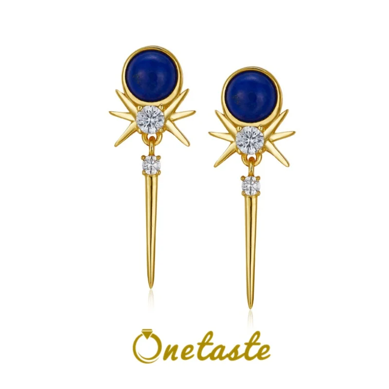 Lapis Lazuli 925 Silver Gold Plated Star Sword Charm Stud Earrings Women Cubic Zirconia Trendy Dainty Statement Earring Her Gift
Lapis Lazuli 925 Silver Gold Plated Star Sword Charm Stud Earrings Women Cubic Zirconia Trendy Dainty Statement Earring Her Gift