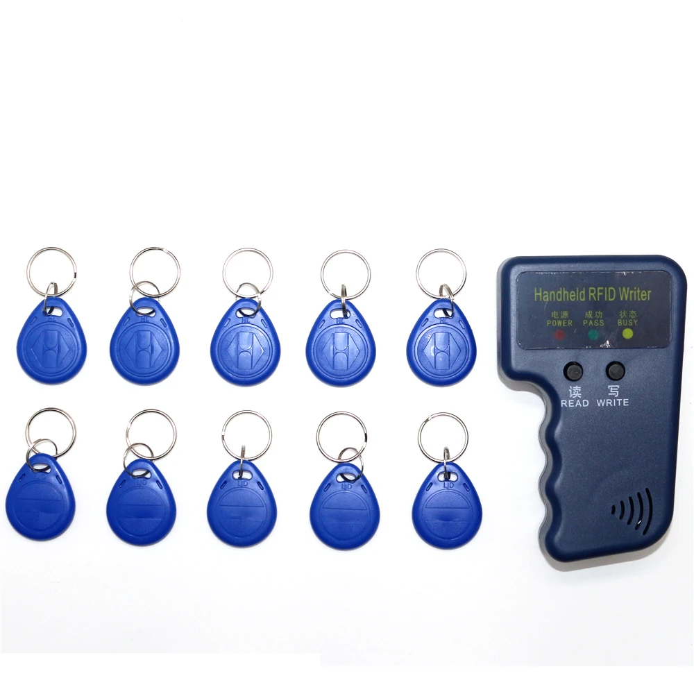Handheld 125KHz RFID ID Card Copier Writer Duplicator Programmer Reader Code Writable EM4305 ID Keyfobs Tags Card Key Cards
Handheld 125KHz RFID ID Card Copier Writer Duplicator Programmer Reader Code Writable EM4305 ID Keyfobs Tags Card Key Cards