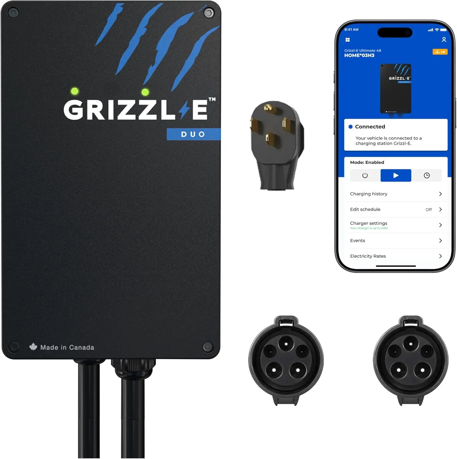 Grizzl-E Duo Connect 40A / 9.6 kW Level 2 EV Charger, UL Tested and Certified, Metal Case Indoor/Outdoor Electric Car Smart Wall Charging Station, NEMA 14-50, J1772-J1772
Grizzl-E Duo Connect 40A / 9.6 kW Level 2 EV Charger, UL Tested and Certified, Metal Case Indoor/Outdoor Electric Car Smart Wall Charging Station, NEMA 14-50, J1772-J1772