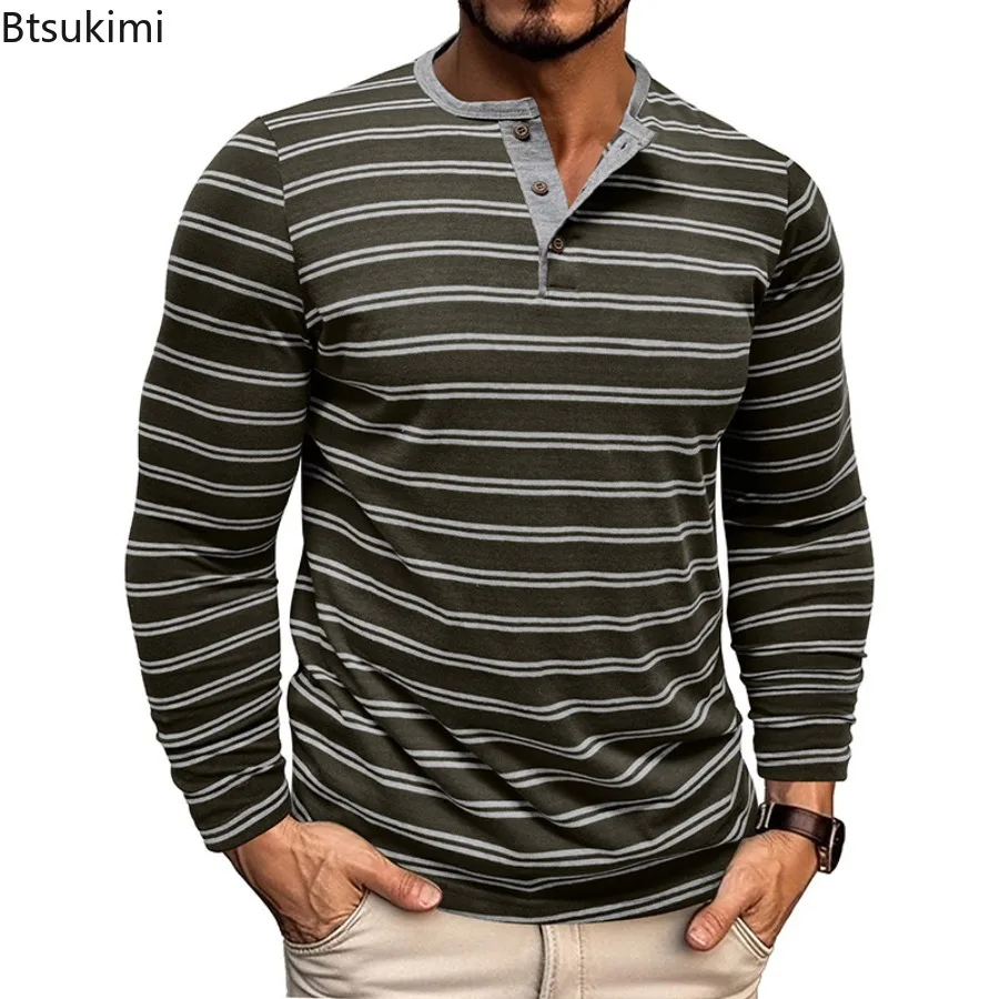 2025 Men's Classic Striped Henley Shirts Spring Autumn Long Sleeve Button O-neck Pullover Tops Casual Versatile T-shirts for Men
2025 Men's Classic Striped Henley Shirts Spring Autumn Long Sleeve Button O-neck Pullover Tops Casual Versatile T-shirts for Men