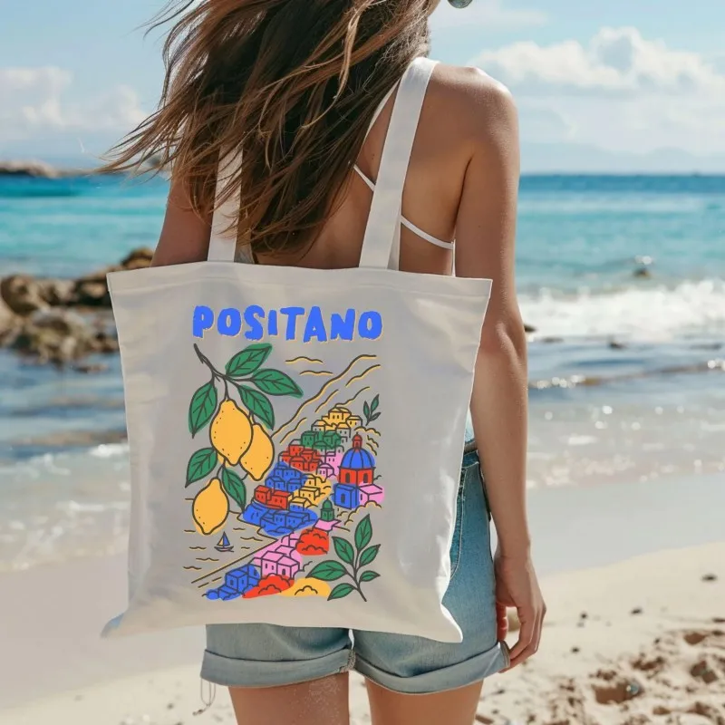 Positano Italy Tote Bag Colorful Coastal Print with Lemons Reusable Bag for Travel and Vacation
Positano Italy Tote Bag Colorful Coastal Print with Lemons Reusable Bag for Travel and Vacation