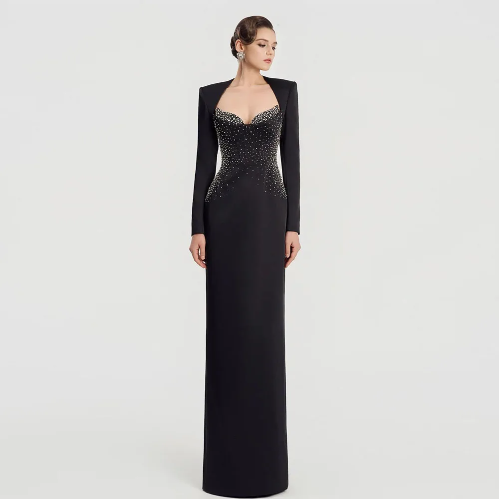 Customized Luxury Black Beaded Evening Gown for Women Sweetheart Long Sleeve Formal Prom Dress Straight Wedding Guest Maxi Gown
Customized Luxury Black Beaded Evening Gown for Women Sweetheart Long Sleeve Formal Prom Dress Straight Wedding Guest Maxi Gown