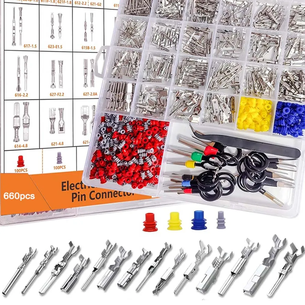 660 Pcs For Car Automotive Wire Terminal Removal Tool Crimp Non-Insulated Plug 1/1.5/1.8/2.2/2.8/3.5/4.8/6.3mm Pin Connectors
660 Pcs For Car Automotive Wire Terminal Removal Tool Crimp Non-Insulated Plug 1/1.5/1.8/2.2/2.8/3.5/4.8/6.3mm Pin Connectors