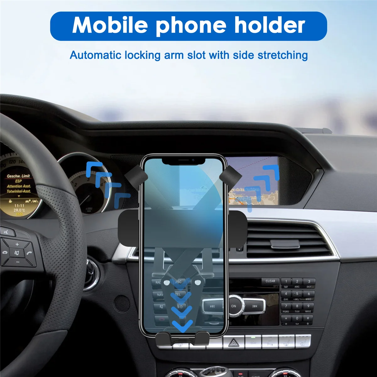 Надежный держатель для мобильного телефона Mercedes-Benz C-Class W204 2011-2013, алюминиевый сплав, центральное вентиляционное отверстие автомобиля, аксессуары, черный-ABIQ 
Надежный держатель для мобильного телефона Mercedes-Benz C-Class W204 2011-2013, алюминиевый сплав, центральное вентиляционное отверстие автомобиля, аксессуары, черный-ABIQ