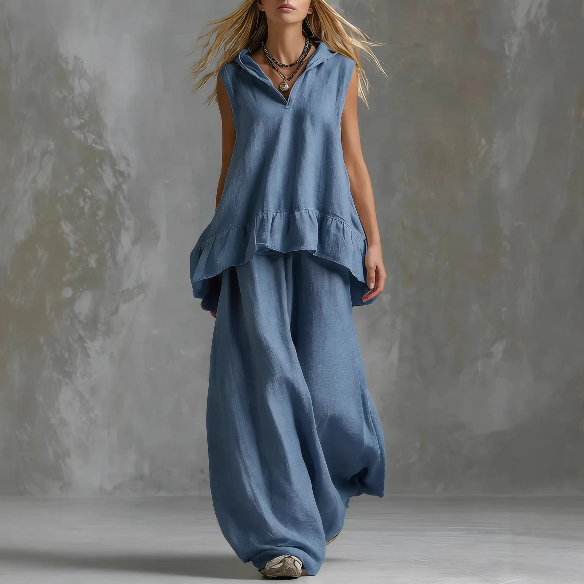 Fashion Loose Two Piece Set Women Casual V-neck Sleeveless Top Wide-leg Trousers 2-piece Set Solid Elegant Office Matching Sets
Fashion Loose Two Piece Set Women Casual V-neck Sleeveless Top Wide-leg Trousers 2-piece Set Solid Elegant Office Matching Sets