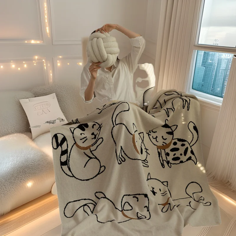 130x170cm Cotton Knit Blanket-Cute Cat Jacquard Sofa Throw for Office Nap Lightweight & Breathable All-Season Decorative Blanket
130x170cm Cotton Knit Blanket-Cute Cat Jacquard Sofa Throw for Office Nap Lightweight & Breathable All-Season Decorative Blanket