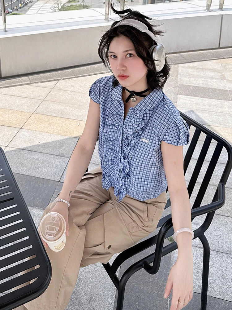 High-End Summer irt for Women with Peter Pan Collar And Gingham Pattern ort Sve Chinese Production Commute Sle
High-End Summer irt for Women with Peter Pan Collar And Gingham Pattern ort Sve Chinese Production Commute Sle
