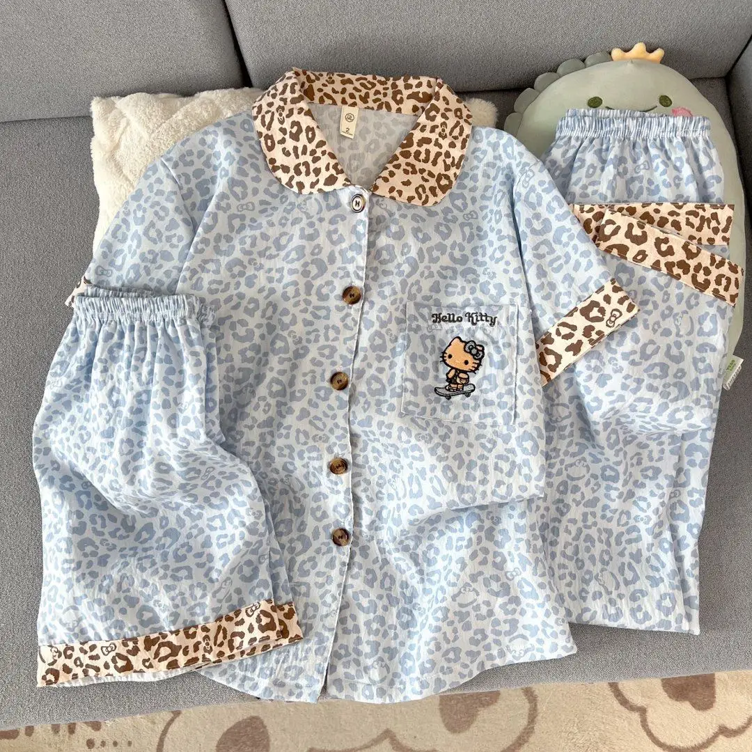 Hello Kitty Girl's Pajama Set Sanrio Anime Leopard Print Collar Short Sleeve Shorts Pants Casual Woman's Pjs Student Homewear
Hello Kitty Girl's Pajama Set Sanrio Anime Leopard Print Collar Short Sleeve Shorts Pants Casual Woman's Pjs Student Homewear