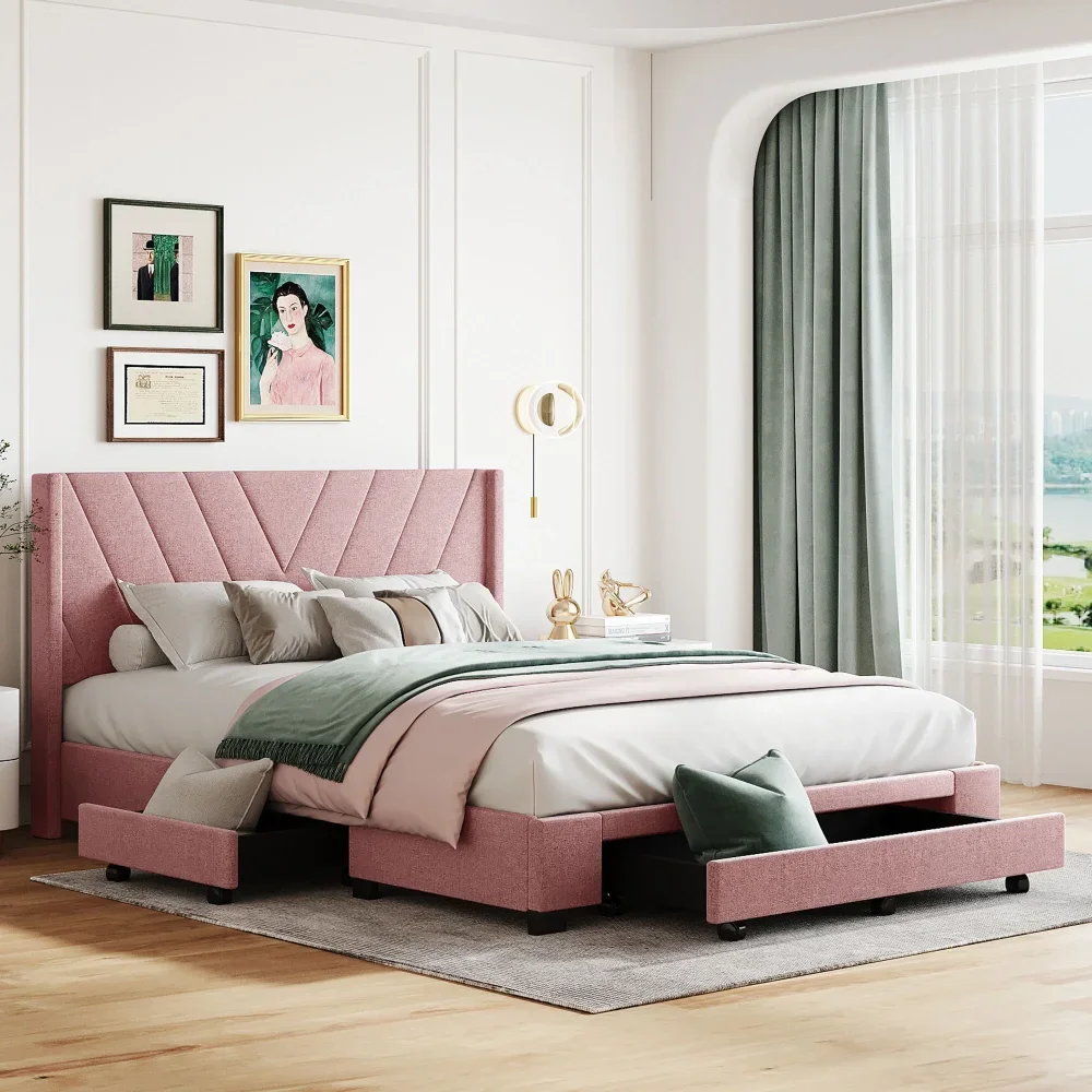 Queen Size bed with 3 drawers,Queen Size Upholstered Platform Bed with 3 Drawers for Bedroom
Queen Size bed with 3 drawers,Queen Size Upholstered Platform Bed with 3 Drawers for Bedroom