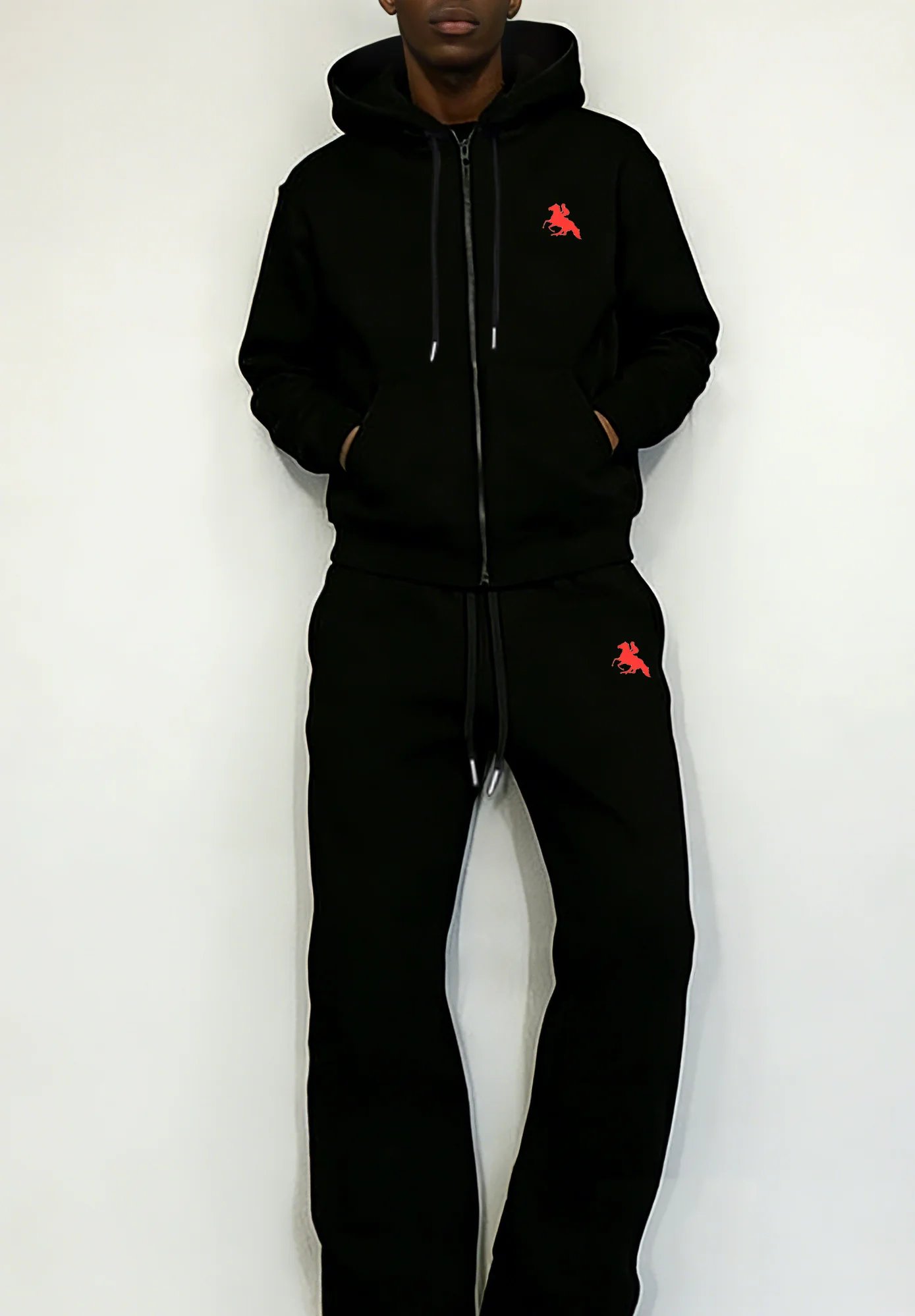 Men's Streetwear Full-Zip Hooded Sweatshirt & Sweatpants Set Equestrian Emblem Zip-Up Tracksuit
Men's Streetwear Full-Zip Hooded Sweatshirt & Sweatpants Set Equestrian Emblem Zip-Up Tracksuit