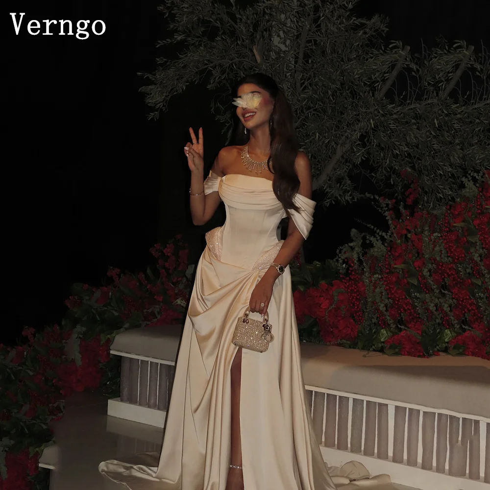 Verngo Champagne Satin Evening Dress Off The Shoulder A Line Formal Occasion Dress Elegant Side Slit Prom Gowns Customized
Verngo Champagne Satin Evening Dress Off The Shoulder A Line Formal Occasion Dress Elegant Side Slit Prom Gowns Customized