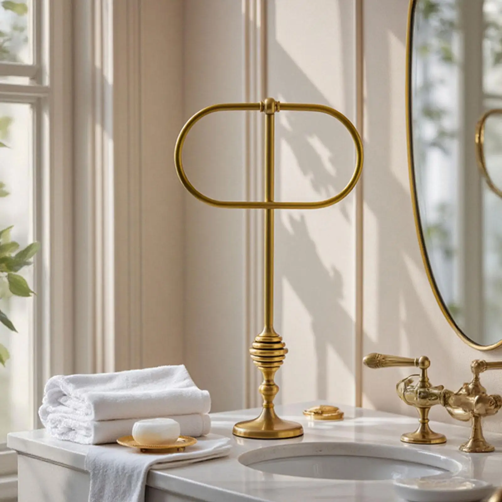 Freestanding Towel Rack Brass Hand Towel Hanger Retro Style Bathroom Hardware for Countertop or Cabinet Decor
Freestanding Towel Rack Brass Hand Towel Hanger Retro Style Bathroom Hardware for Countertop or Cabinet Decor