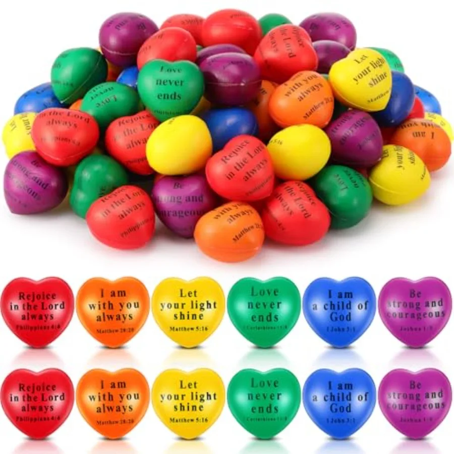Christian party favor stress balls: 240 pcs colorful PU foam hearts with Bible quotes, Jesus theme, for Easter, First Communion
Christian party favor stress balls: 240 pcs colorful PU foam hearts with Bible quotes, Jesus theme, for Easter, First Communion