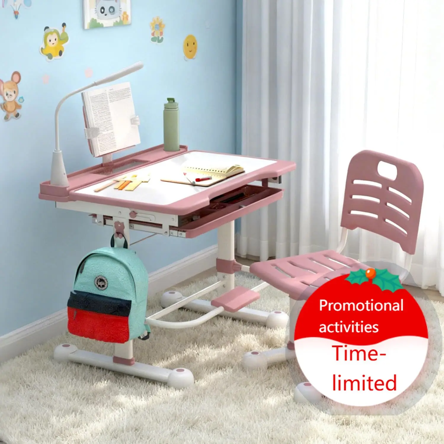 Kids Desk and Chair Set, Ergonomic Height Adjustable School Study with Tilt Desktop, 3 Modes&3 Brightness LED Light,Storage Draw
Kids Desk and Chair Set, Ergonomic Height Adjustable School Study with Tilt Desktop, 3 Modes&3 Brightness LED Light,Storage Draw