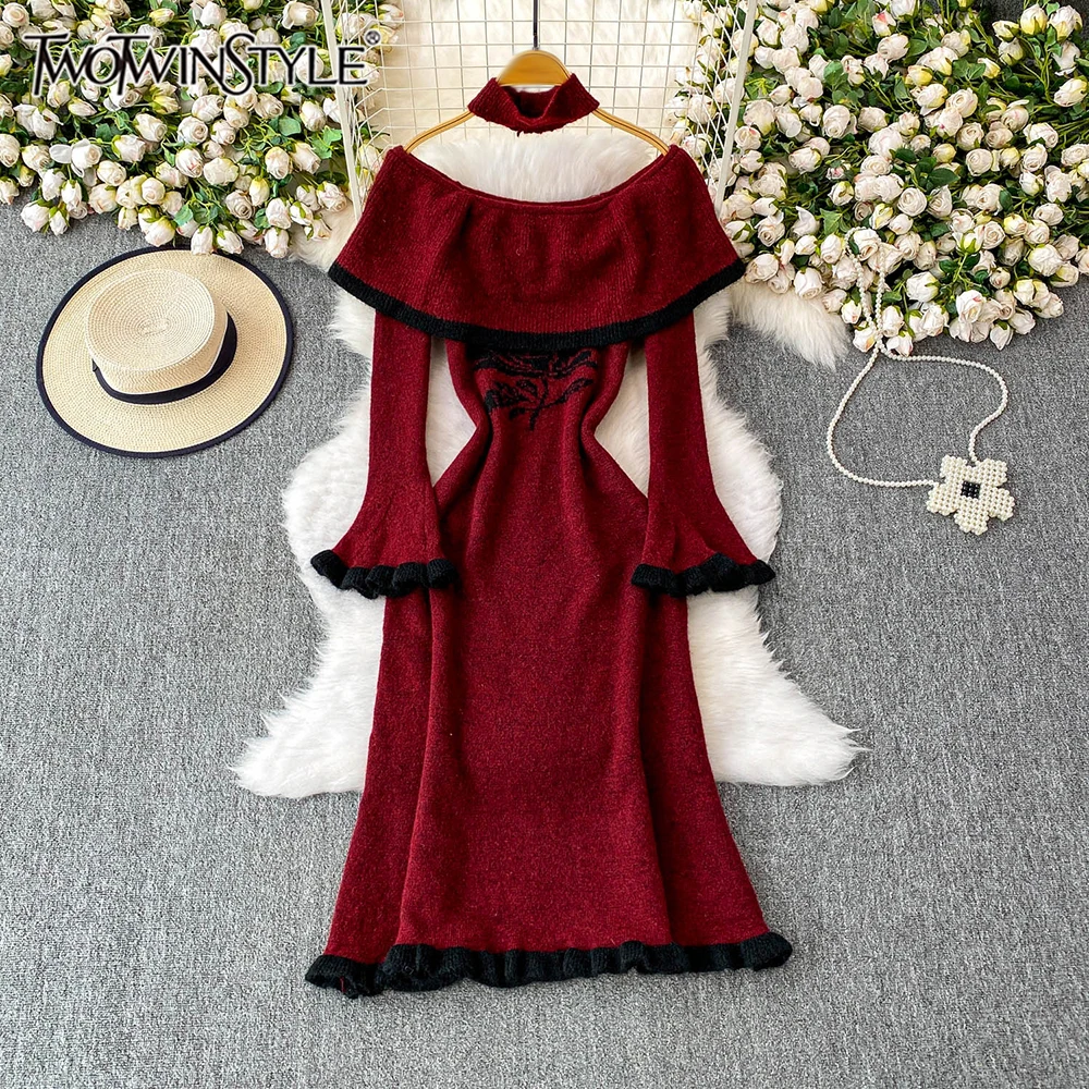 TWOTWINSTYLE Vintage Slim Hit Color Dresses For Women Slash Neck Off The Shoulder Sleeve High Waist Chic Dress Female KDR543899
TWOTWINSTYLE Vintage Slim Hit Color Dresses For Women Slash Neck Off The Shoulder Sleeve High Waist Chic Dress Female KDR543899