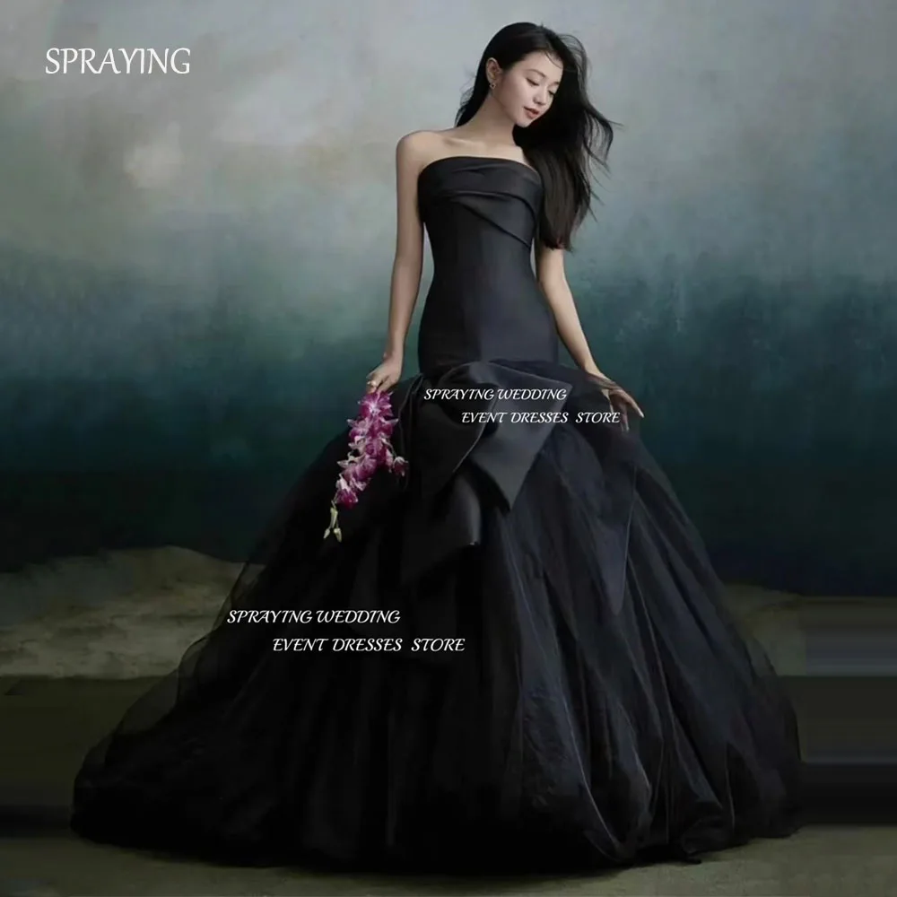 SPRAYING Luxury Black Satin Evening Dress Strapless Mermaid Korea Wedding Dress Photo Shoot Corset Bow Long Party Customized
SPRAYING Luxury Black Satin Evening Dress Strapless Mermaid Korea Wedding Dress Photo Shoot Corset Bow Long Party Customized