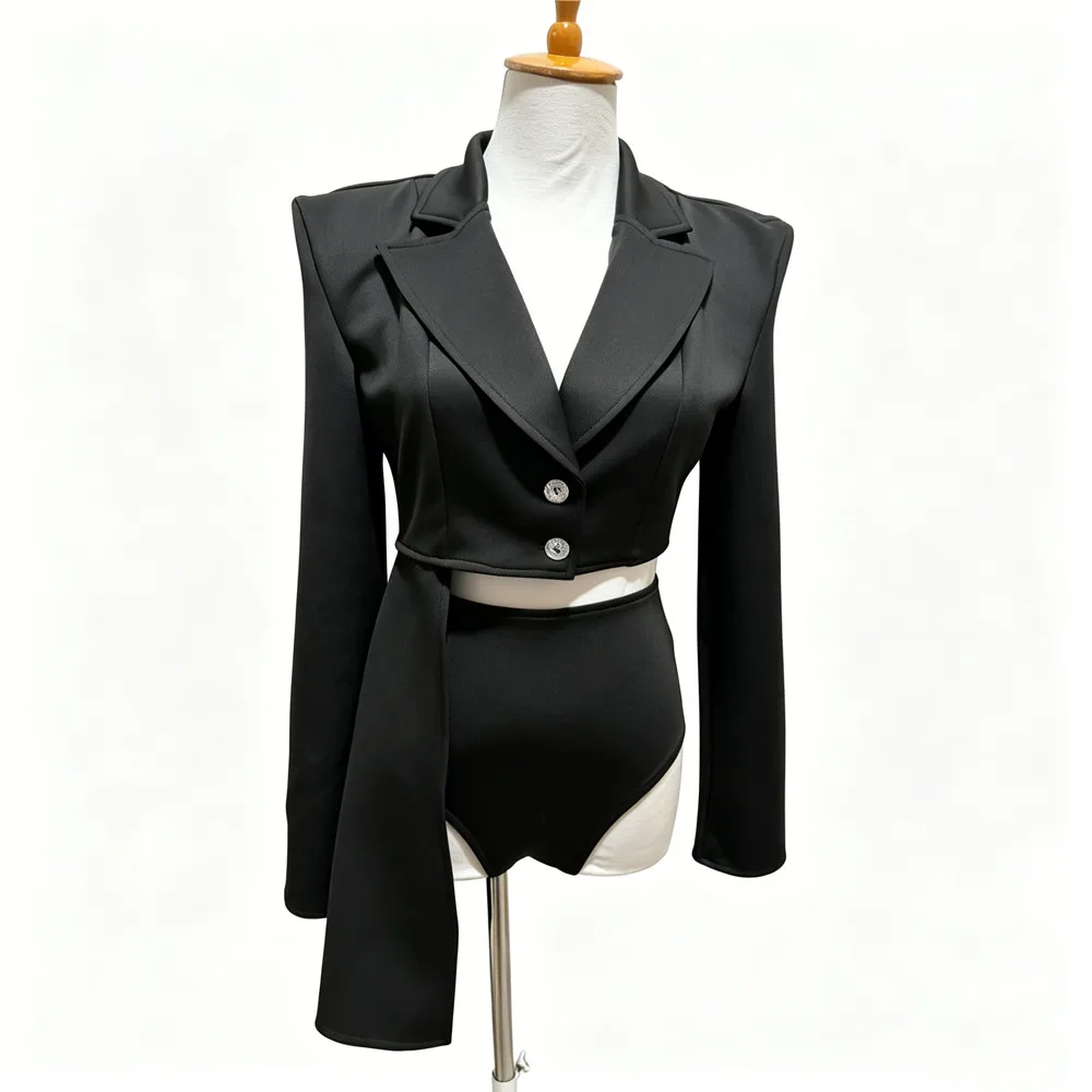Women Bar Stage Singer Jazz Dance 2 Piece Black Irregular Crop Blazer High Waist Shorts Set Nightclub Performance Rave Outfit
Women Bar Stage Singer Jazz Dance 2 Piece Black Irregular Crop Blazer High Waist Shorts Set Nightclub Performance Rave Outfit