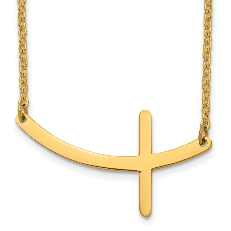 Chisel Stainless Steel Polished Yellow IPplated Curved Sideways Cross on an 18 inch Cable Chain Necklace
Chisel Stainless Steel Polished Yellow IPplated Curved Sideways Cross on an 18 inch Cable Chain Necklace