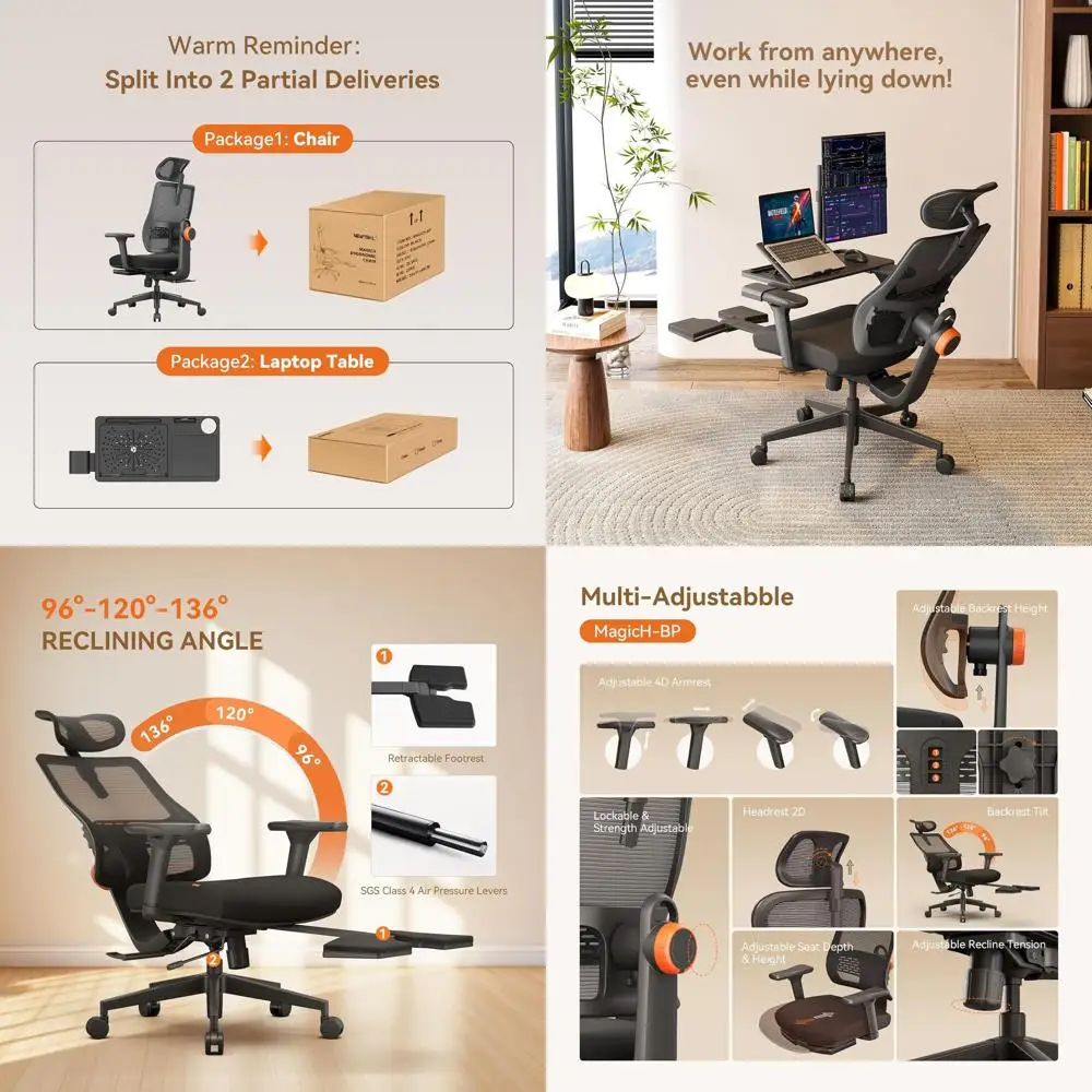 Ergonomic Office Chair with Footrest, Auto-Adjusting Lumbar Support, High-Back Desk Chair, 4D Armrests, 136° Recline, Adjustable
Ergonomic Office Chair with Footrest, Auto-Adjusting Lumbar Support, High-Back Desk Chair, 4D Armrests, 136° Recline, Adjustable