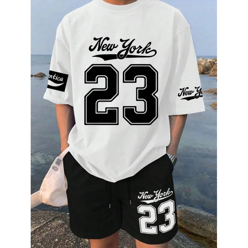 Men's Casual Loose Fit Short Sleeve T-Shirt & Shorts Set, Creative School Style Numeric & Letter Print, Fashion Minimalist Summe
Men's Casual Loose Fit Short Sleeve T-Shirt & Shorts Set, Creative School Style Numeric & Letter Print, Fashion Minimalist Summe