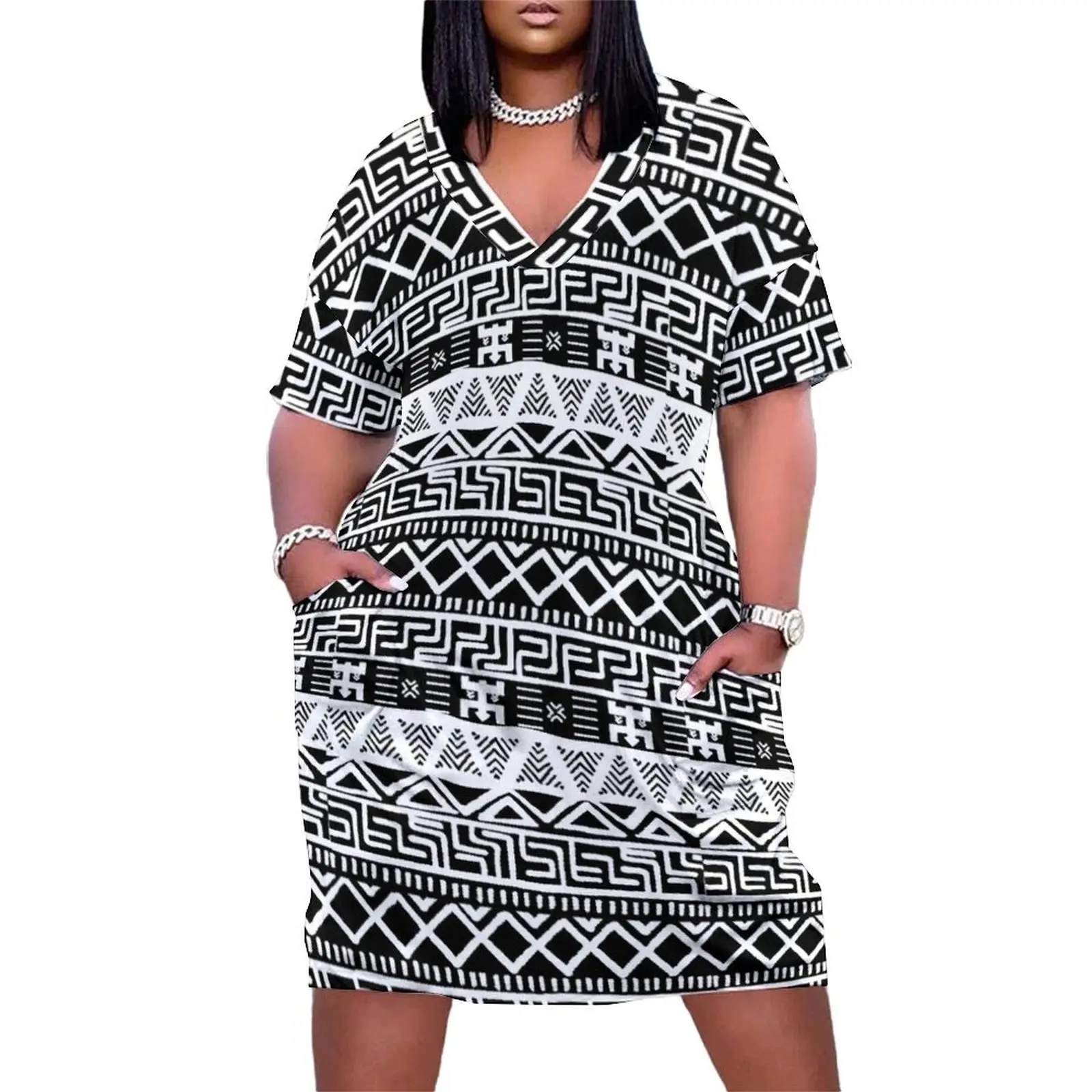 Black and White African Bogolan Pattern Loose Pocket Dress prom dress Woman dresses
Black and White African Bogolan Pattern Loose Pocket Dress prom dress Woman dresses