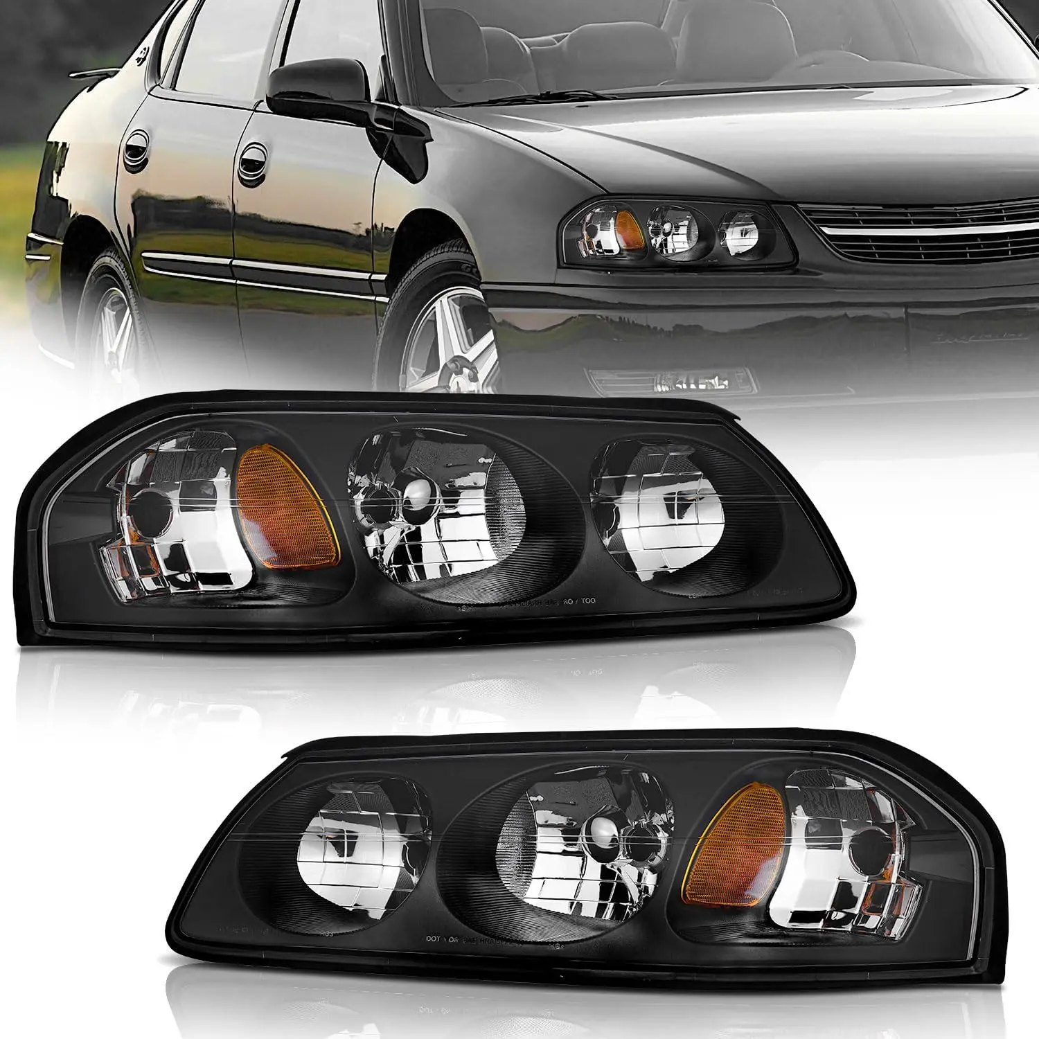 for 2000-2005 Chevy Impala Headlights Assembly,Headlamp Replacement with Black Housing Amber Reflector Left+Right Pair
for 2000-2005 Chevy Impala Headlights Assembly,Headlamp Replacement with Black Housing Amber Reflector Left+Right Pair