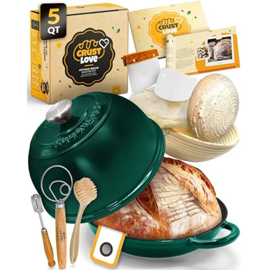 Dutch Oven Bread Baking - 5QT Bottle Green Enamel-Coated Cast Iron Bread-Dome with Lid Includes Dough Whisk Scoring Lame - Idea
Dutch Oven Bread Baking - 5QT Bottle Green Enamel-Coated Cast Iron Bread-Dome with Lid Includes Dough Whisk Scoring Lame - Idea
