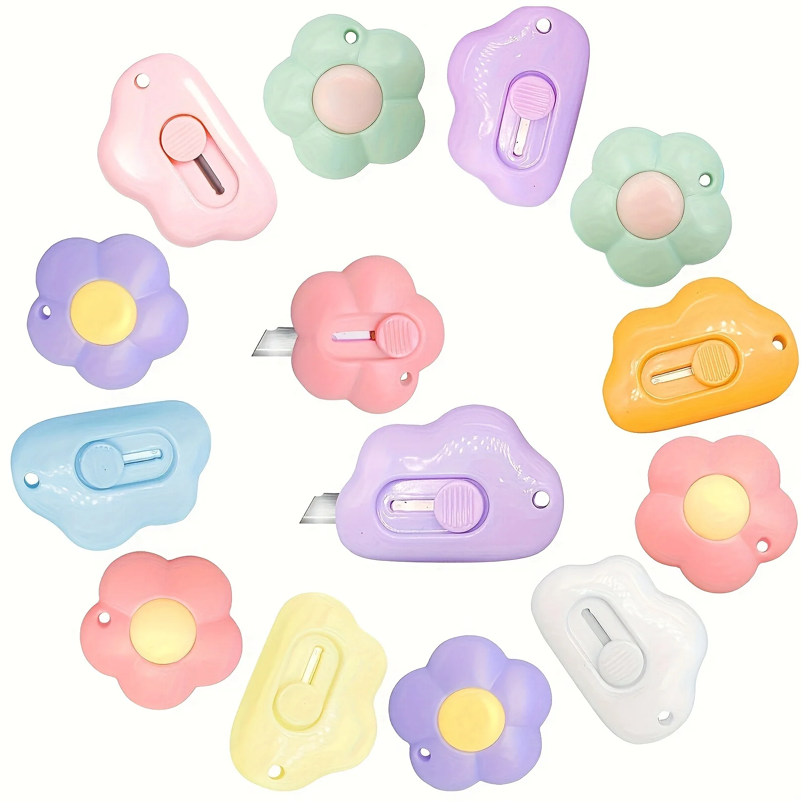 6pcs Mini Flower Cloud Shaped Portable Pocket Retractable Utility Knife Box Cutter with Keychain Hole
6pcs Mini Flower Cloud Shaped Portable Pocket Retractable Utility Knife Box Cutter with Keychain Hole