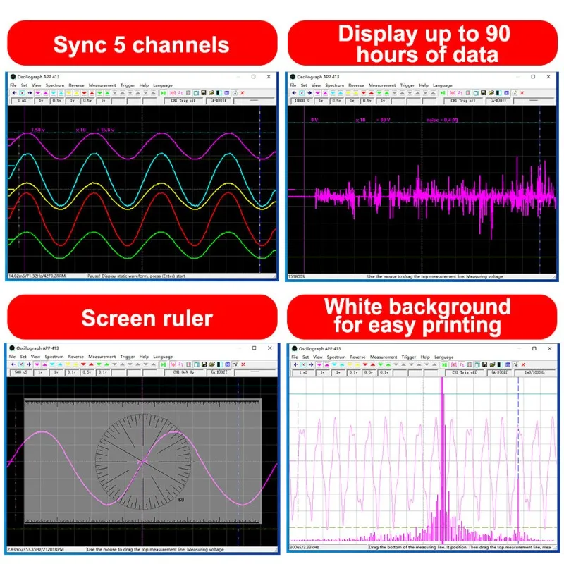 TOOLTOP ET602 5 Channels Wifi 2.4G USB Oscilloscope Synchronous Display Sampling Rate 150Khz Automatic Amplitude Measure BNC Sig