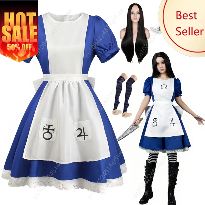 Halloween Alice Madness Returns Cosplay Costume And Maid Apron Dress and Socks Women Anime Girl Women Carnival Party Dress Up
Halloween Alice Madness Returns Cosplay Costume And Maid Apron Dress and Socks Women Anime Girl Women Carnival Party Dress Up