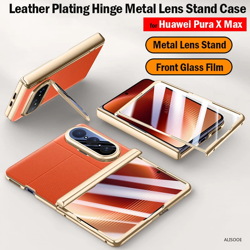 For Huawei Pura X Max Case Plating Hinge PU Leather Metal Lens Kickstand Shockproof Protective Cover with Front Glass Film
For Huawei Pura X Max Case Plating Hinge PU Leather Metal Lens Kickstand Shockproof Protective Cover with Front Glass Film