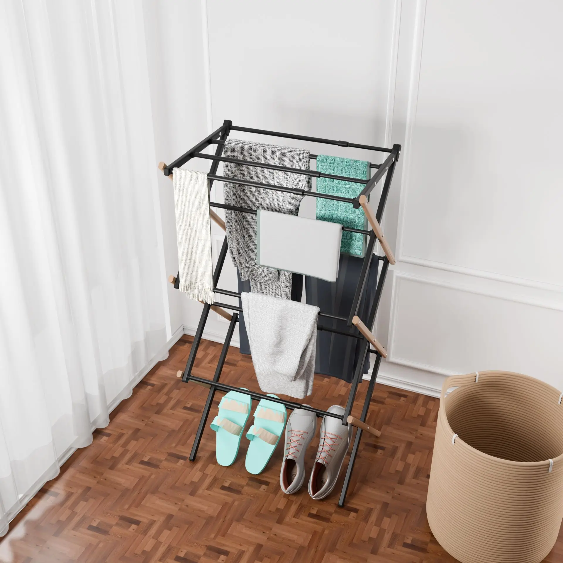 1set, Metal Clothes Rack, Pre Assembled Clothes Rack, Expandable Laundry Drying Rack, Towel Rack For Indoor And Outdoor Use
1set, Metal Clothes Rack, Pre Assembled Clothes Rack, Expandable Laundry Drying Rack, Towel Rack For Indoor And Outdoor Use