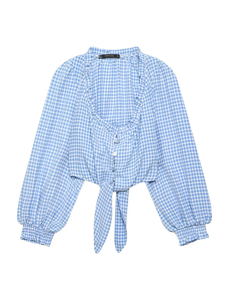 HH 2026 Female New Fashion Slim Blouse Top Woman Long Sleeves Single Breasted Blue Plaid Frills Lace-up Decoration Short Shirt
HH 2026 Female New Fashion Slim Blouse Top Woman Long Sleeves Single Breasted Blue Plaid Frills Lace-up Decoration Short Shirt