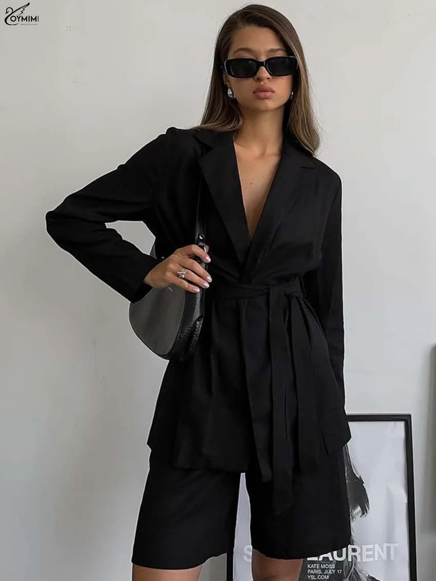 Oymimi Fashion Black Cotton Two Piece Outfits Woman Elegant Lapel Long Sleeve Lace-Up Shirts And High Waist Simple Shorts Sets
Oymimi Fashion Black Cotton Two Piece Outfits Woman Elegant Lapel Long Sleeve Lace-Up Shirts And High Waist Simple Shorts Sets