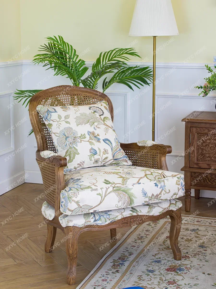 Country Solid Wood Rattan Single-Seat Sofa Chair Retro Figured Cloth Casual Wingback Chair
Country Solid Wood Rattan Single-Seat Sofa Chair Retro Figured Cloth Casual Wingback Chair