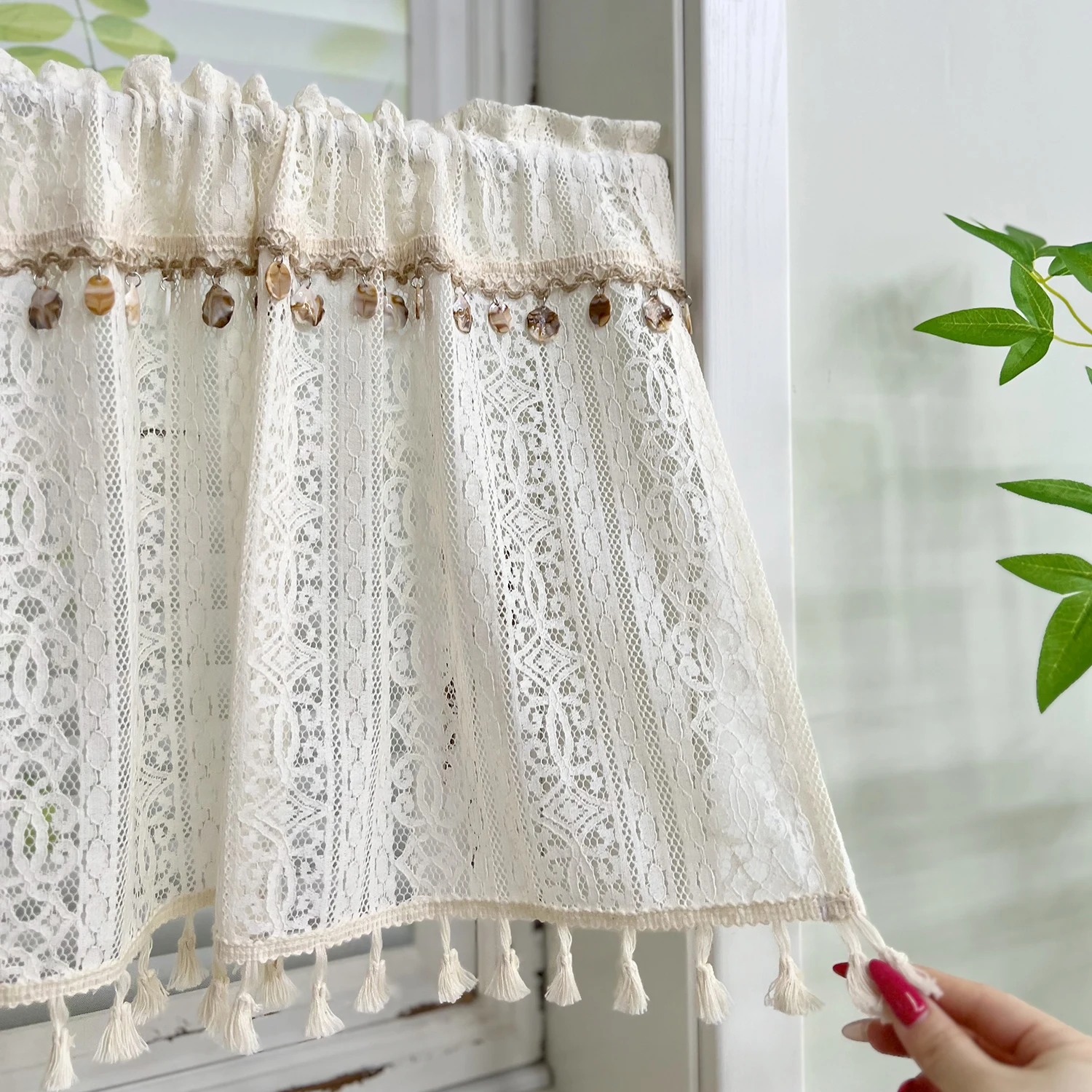 Elegant Ivory Short Curtain with Intricate Geometric Embroidery Adorable Seashell Decoration Delicate Fringe Trim Window Valance
Elegant Ivory Short Curtain with Intricate Geometric Embroidery Adorable Seashell Decoration Delicate Fringe Trim Window Valance