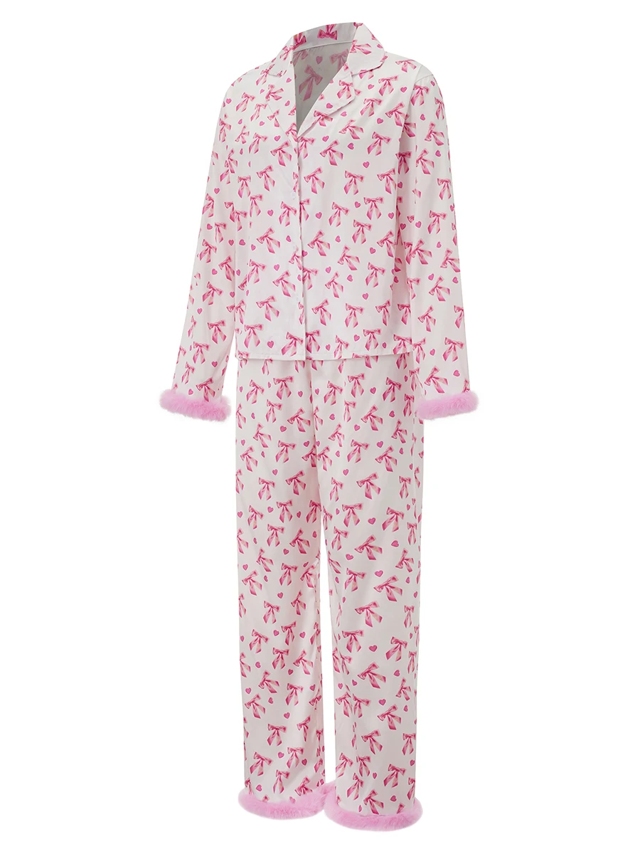 Matching Family Pajamas Set with Cute Bow Print Feather Design Long Sleeve Lapel Tops and Cozy Pants for Mommy and Me
Matching Family Pajamas Set with Cute Bow Print Feather Design Long Sleeve Lapel Tops and Cozy Pants for Mommy and Me