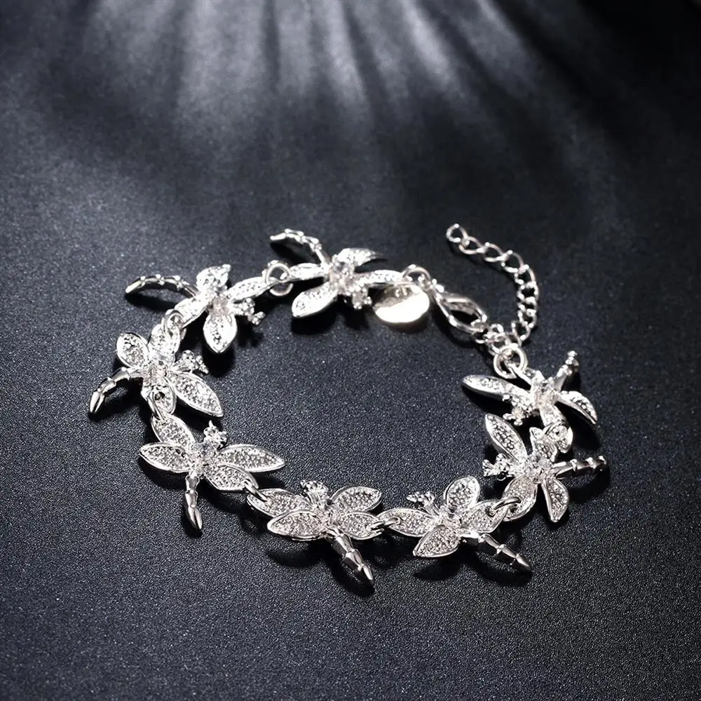 Hot Sale Fashion 925 Sterling Silver Bracelet For Woman Fine Crystal Dragonfly Chain Wedding Party Christmas Gifts Jewelry
Hot Sale Fashion 925 Sterling Silver Bracelet For Woman Fine Crystal Dragonfly Chain Wedding Party Christmas Gifts Jewelry