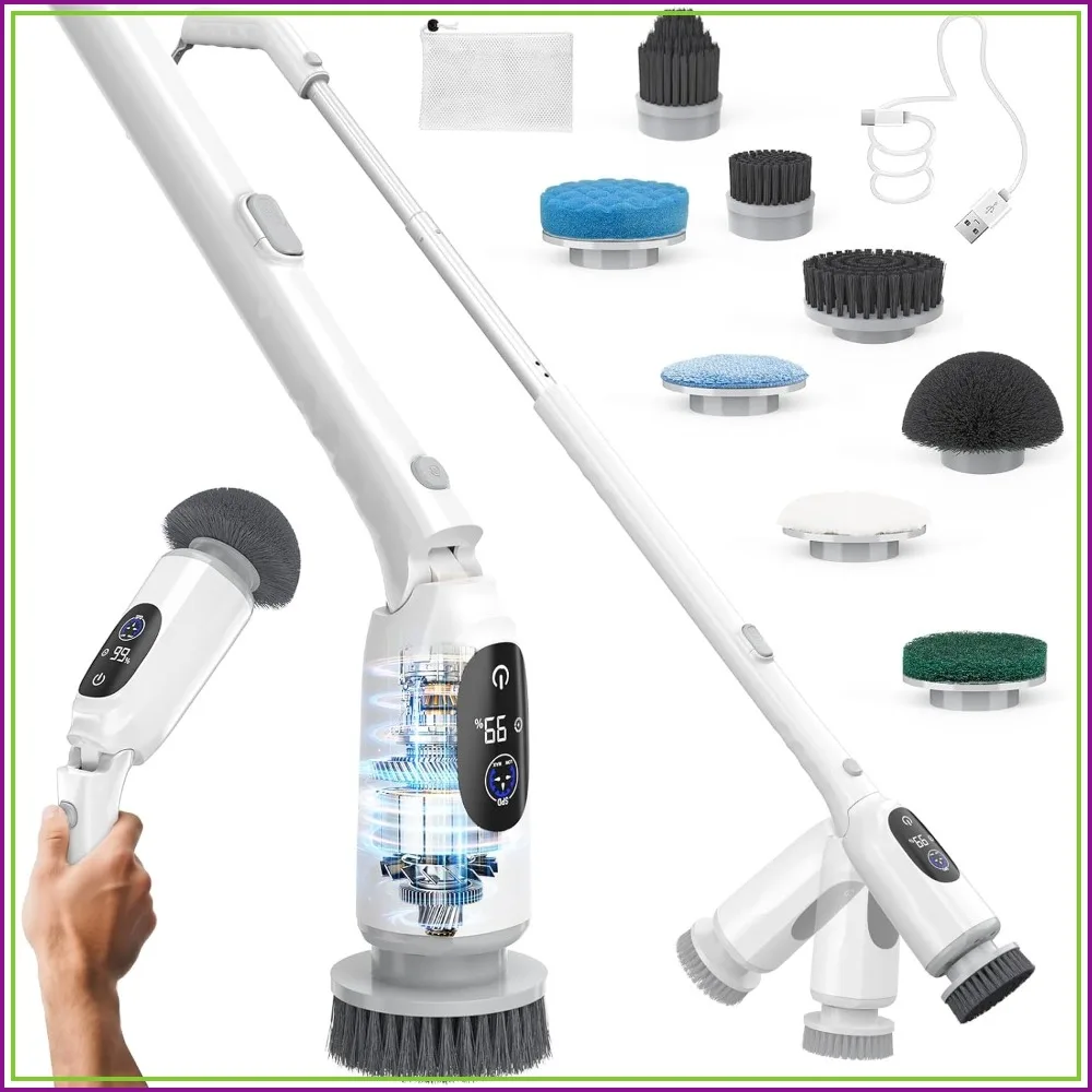 Electric Spin Scrubber, Cordless Cleaning Brush, 3H Work Time, LED Display, 3-Speed Extendable Handle, IPX7 Waterproof, 8 Brush Heads for Bathroom
Electric Spin Scrubber, Cordless Cleaning Brush, 3H Work Time, LED Display, 3-Speed Extendable Handle, IPX7 Waterproof, 8 Brush Heads for Bathroom