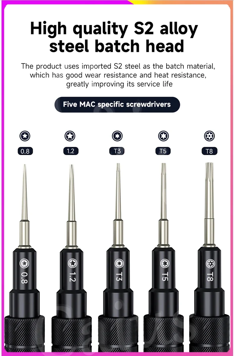 hight quality XZZ Suitable for Mac notebook specific screwdriver S2 steel precision batch head high hardness 0.8 1.2 T3 T5 T8
hight quality XZZ Suitable for Mac notebook specific screwdriver S2 steel precision batch head high hardness 0.8 1.2 T3 T5 T8