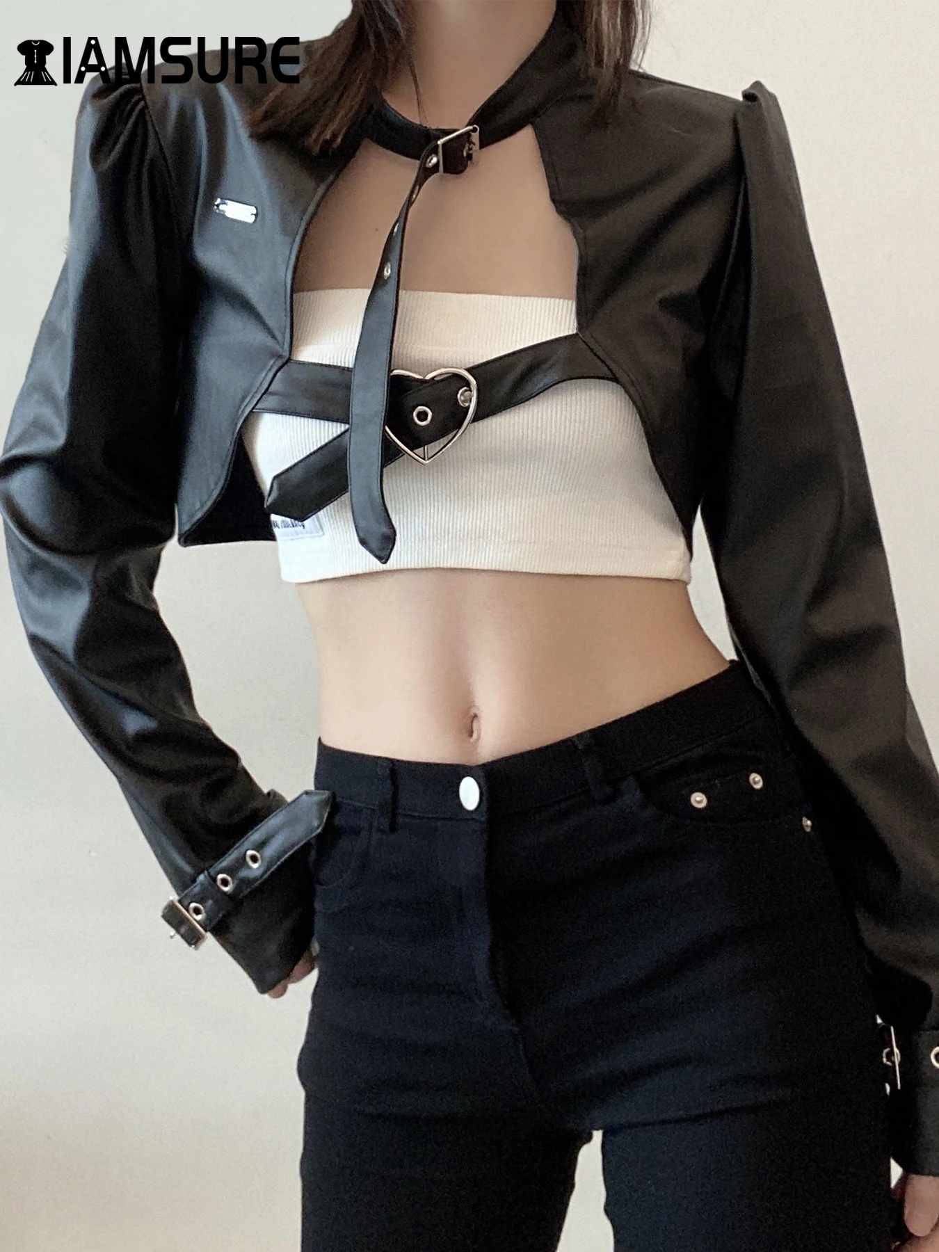 IAMSURE Locomotive Style Pu Leather Cropped Coats Solid O-Neck Long Sleeve Short Jackets Women 2025 Spring Autumn Streetwear
IAMSURE Locomotive Style Pu Leather Cropped Coats Solid O-Neck Long Sleeve Short Jackets Women 2025 Spring Autumn Streetwear