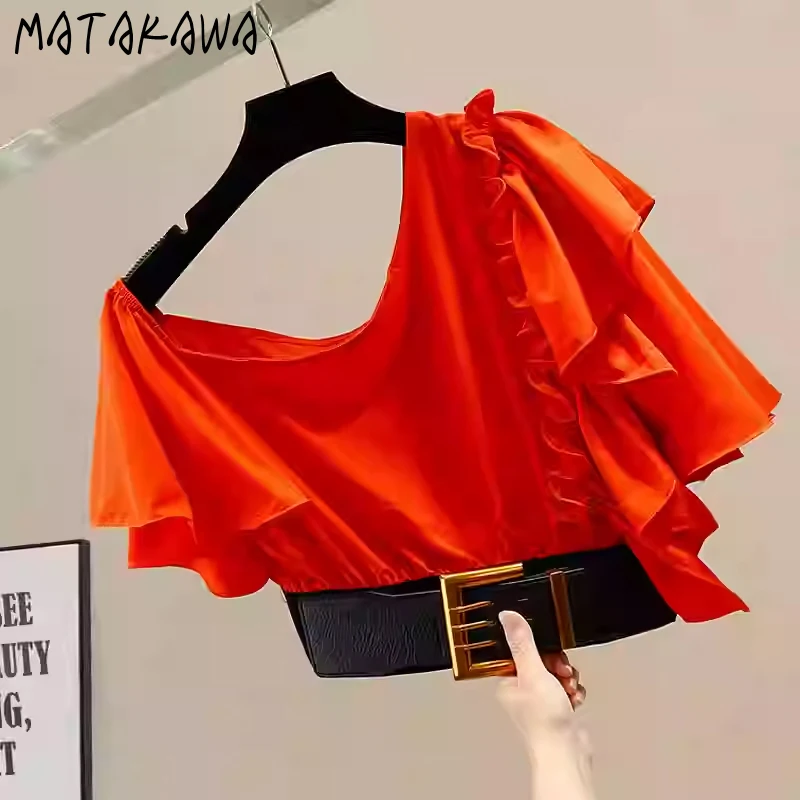 Matakawa Blouses Irregular Solid Spring Summer Ruffles Vintage Women Shirts Slash Neck Korean Fashion Elegant Blusas Mujer
Matakawa Blouses Irregular Solid Spring Summer Ruffles Vintage Women Shirts Slash Neck Korean Fashion Elegant Blusas Mujer