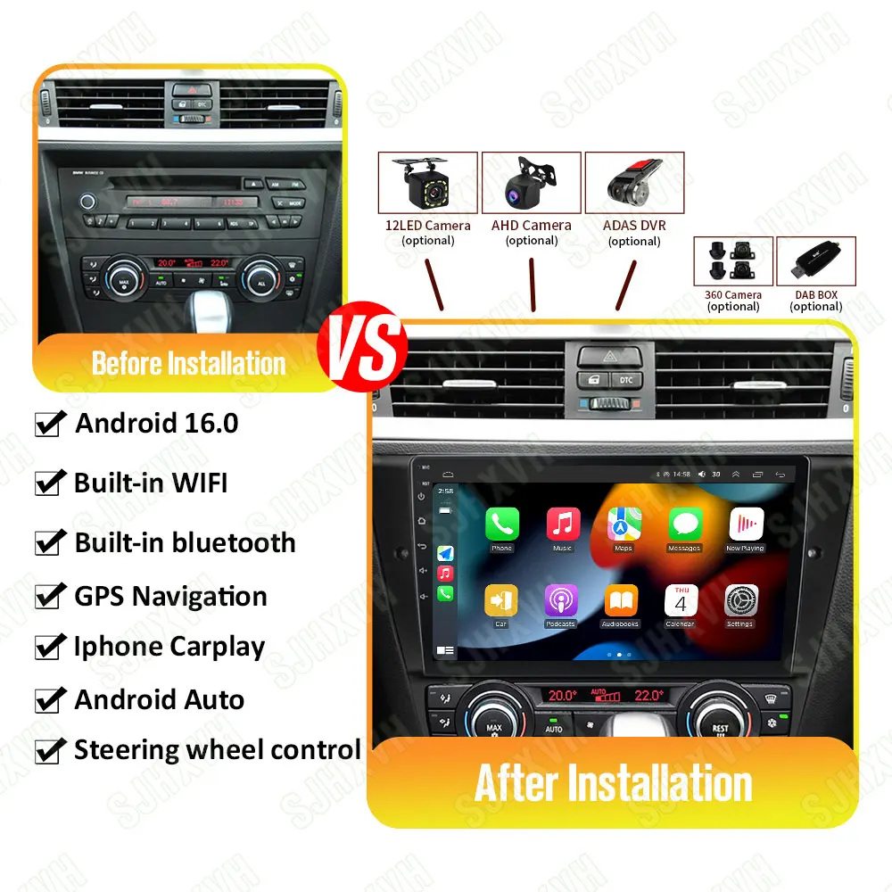 For BMW 3-Series E90 E91 E92 E93 2004-2012 Wireless CarPlay Android Auto Multimedia Navigation GPS CarPlay Radio Screen Stereo
For BMW 3-Series E90 E91 E92 E93 2004-2012 Wireless CarPlay Android Auto Multimedia Navigation GPS CarPlay Radio Screen Stereo