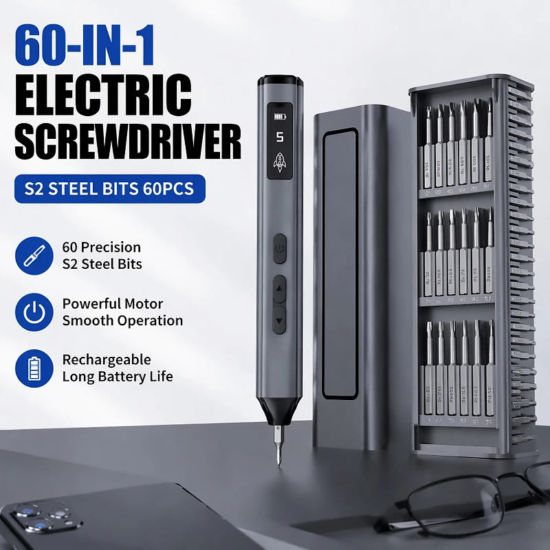 60 IN 1 Professional Precision Electric Screwdriver 5 Speed Adjustable Built-in LED Light S2 Steel Bits Portable Repair Tool Set
60 IN 1 Professional Precision Electric Screwdriver 5 Speed Adjustable Built-in LED Light S2 Steel Bits Portable Repair Tool Set