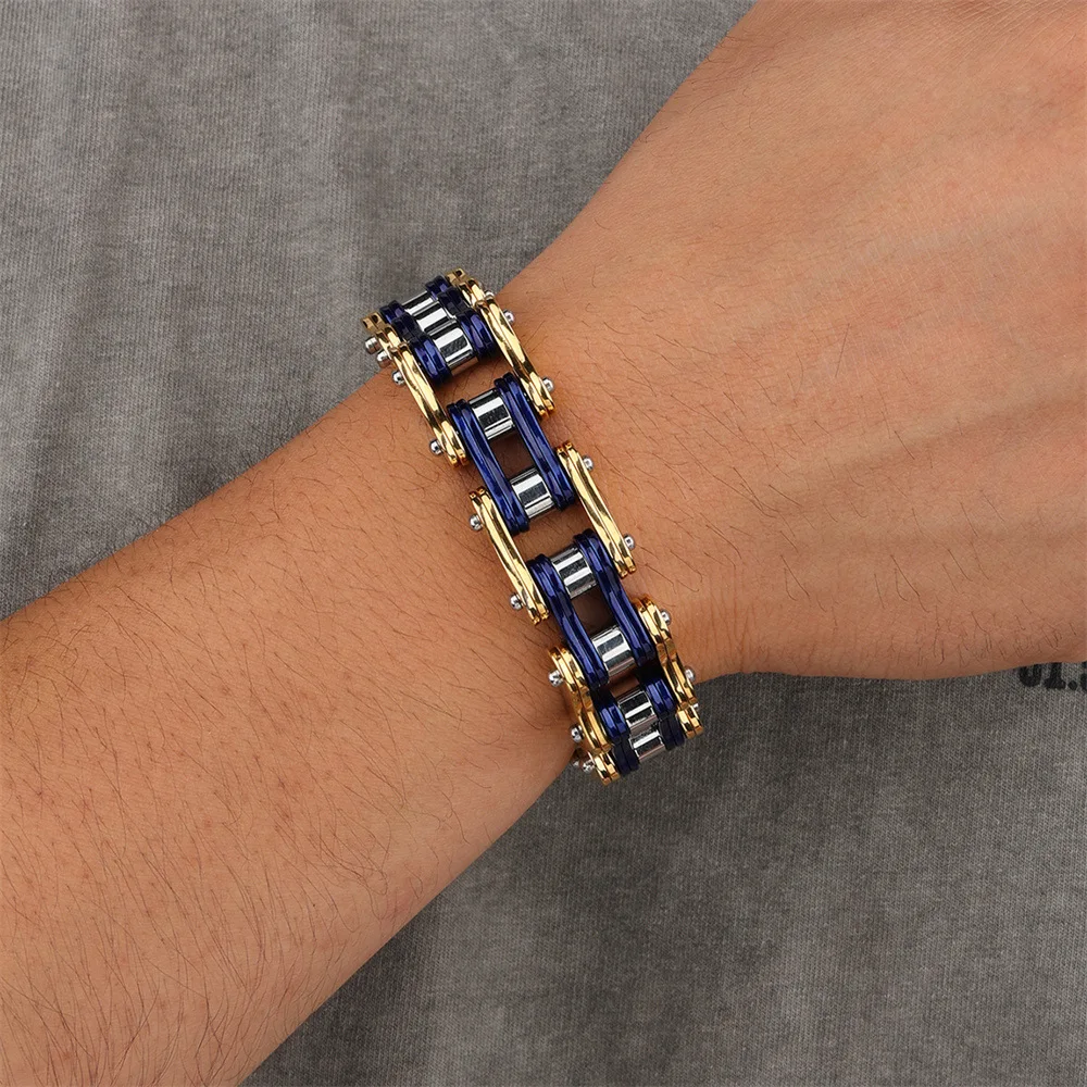 Industrial titanium steel cuffs - brushed gold links with interlocking rivets detail stylish boy's accessories
Industrial titanium steel cuffs - brushed gold links with interlocking rivets detail stylish boy's accessories