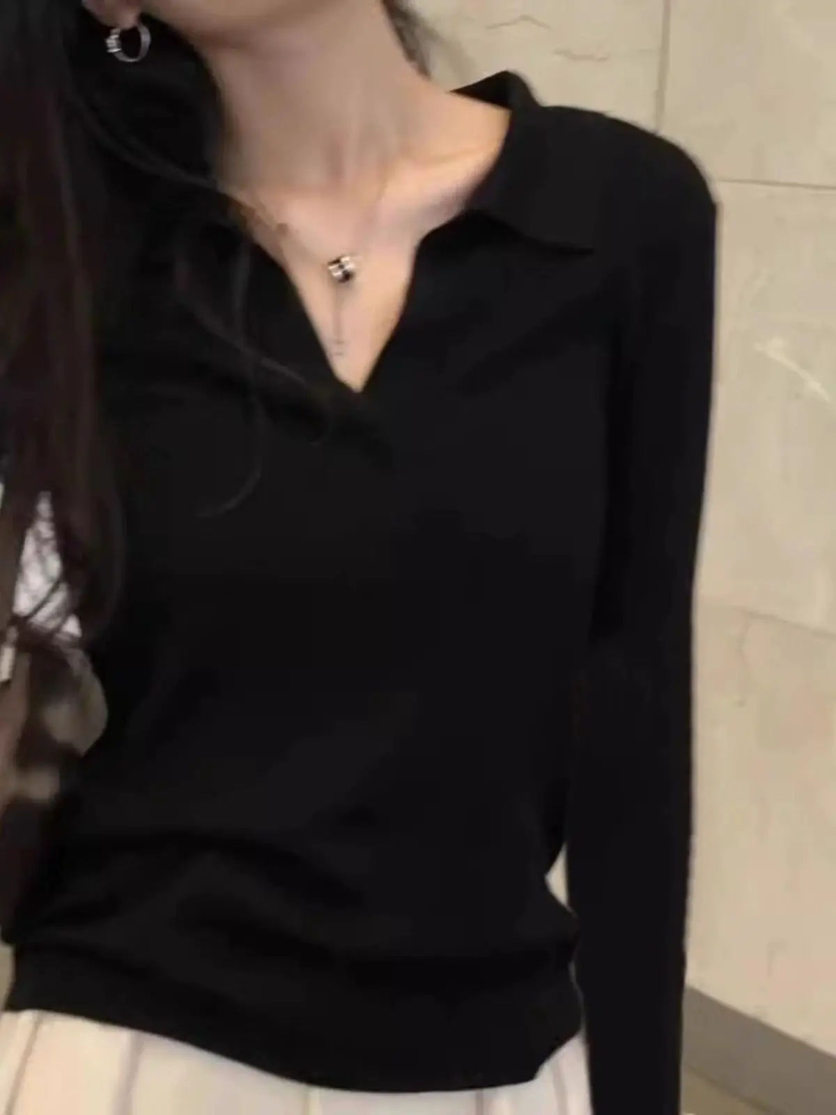 Slim Fit Bla V-Ne Long Sve Knitted T-irt Collar Base Layer Top Thin Early Autumn Women's Faion Casual Wear
Slim Fit Bla V-Ne Long Sve Knitted T-irt Collar Base Layer Top Thin Early Autumn Women's Faion Casual Wear