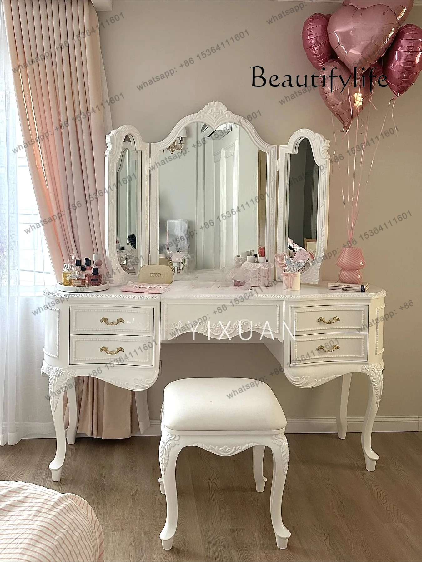 Французский ретро твердый деревянный резной цветок, туалетный столик для спальни, скандинавский современный белый туалетный столик для виллы
Французский ретро твердый деревянный резной цветок, туалетный столик для спальни, скандинавский современный белый туалетный столик для виллы