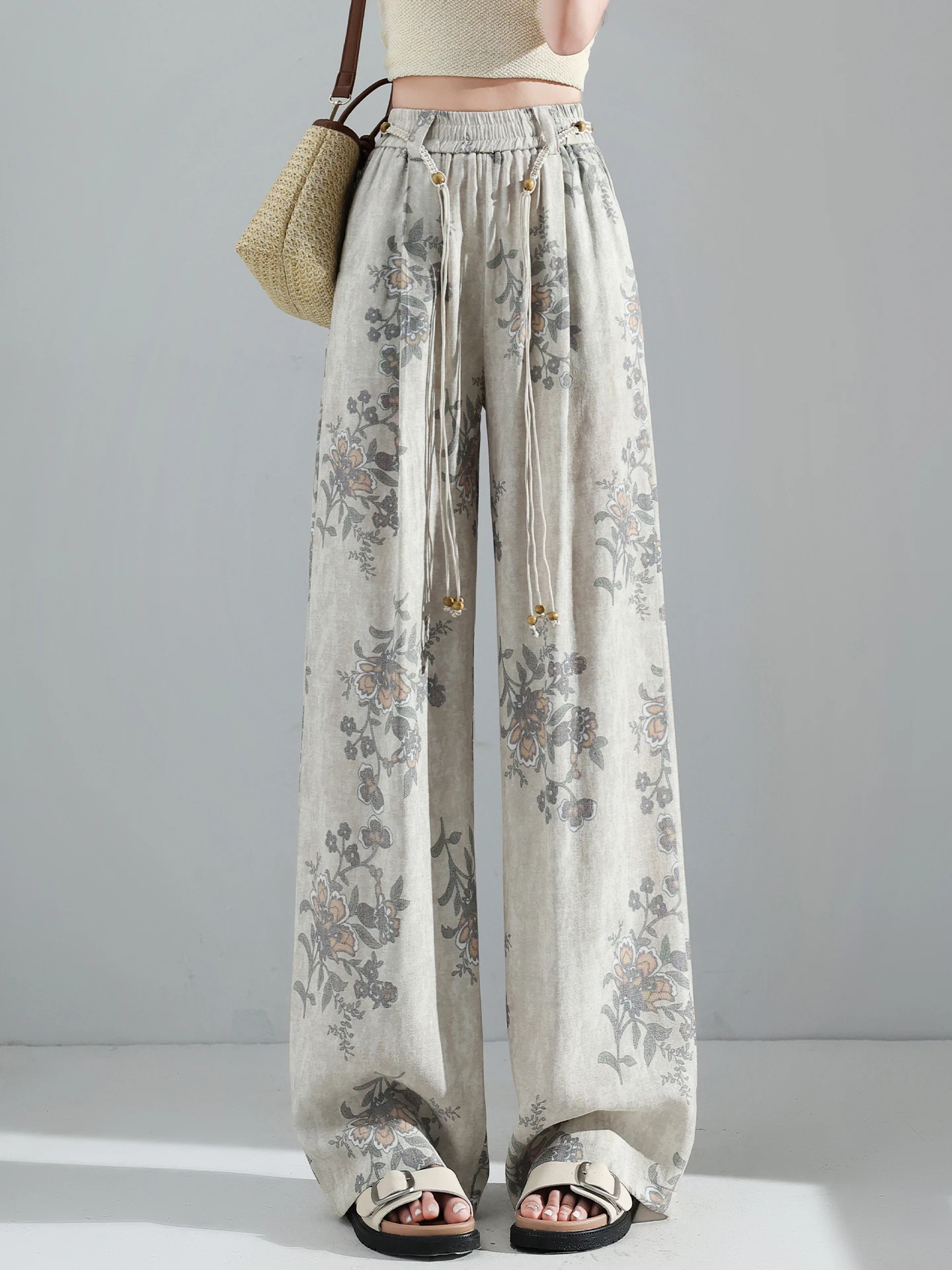 Cool Lightweight Summer Cotton Silk Floral Wide Leg Pants Women's Drapey Slim Straight Print Cotton Linen Casual Trousers
Cool Lightweight Summer Cotton Silk Floral Wide Leg Pants Women's Drapey Slim Straight Print Cotton Linen Casual Trousers