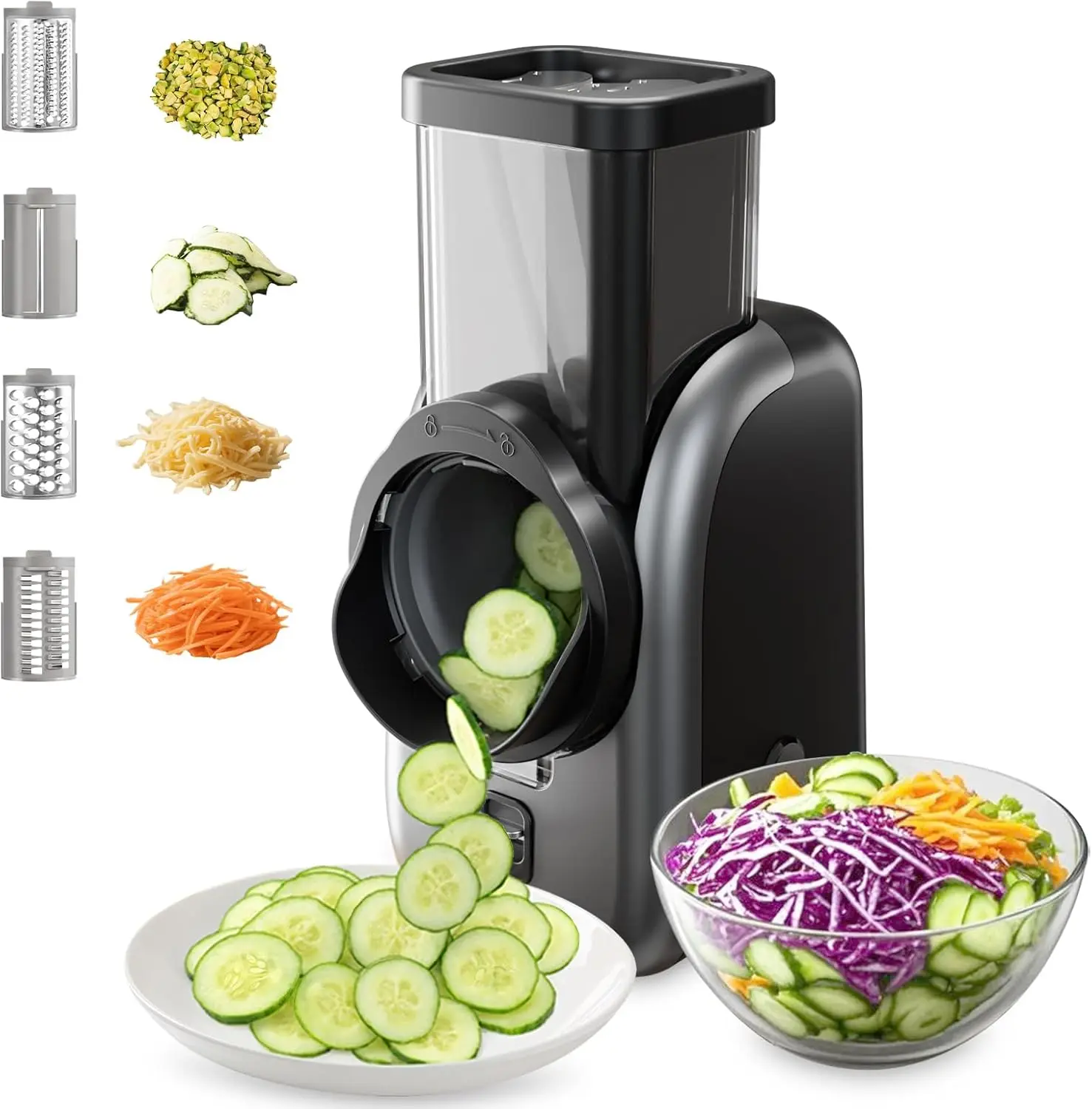 Electric Rotary Vegetable Slicer & Cheese Grater, 4 Stainless Steel Blades for Potatoes, Carrots, Cucumbers, Salad
Electric Rotary Vegetable Slicer & Cheese Grater, 4 Stainless Steel Blades for Potatoes, Carrots, Cucumbers, Salad
